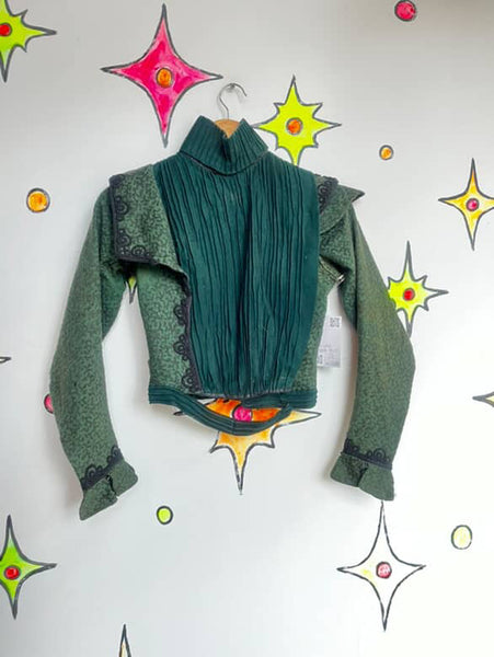 Antique 1890s Green Wool Bodice – Handmade Victorian Era Top – XS