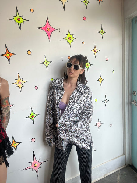 Vintage 90s Metallic Silver Irridescent Party Shirt - Rave Disco Clubwear M/L