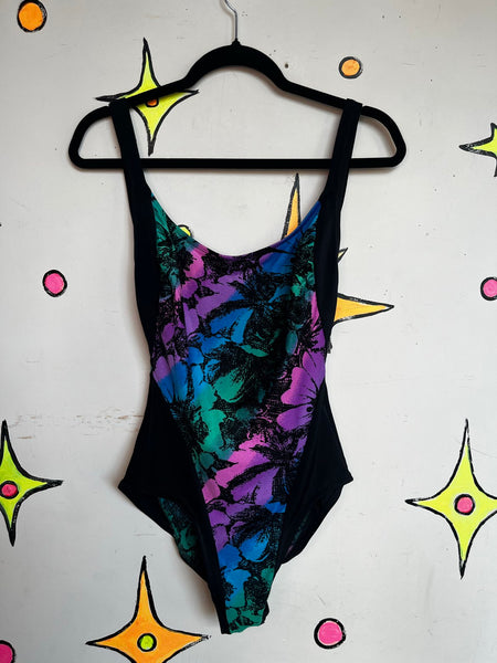 80s 90s Catalina Swimsuit Retro Cutout One Piece High Cut Vintage Swimwear ML