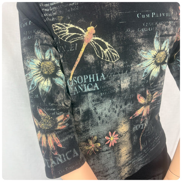 Vintage Y2K Grunge Fairy Whimsy Goth Tattoo Print Bling Wearable Art Top - M