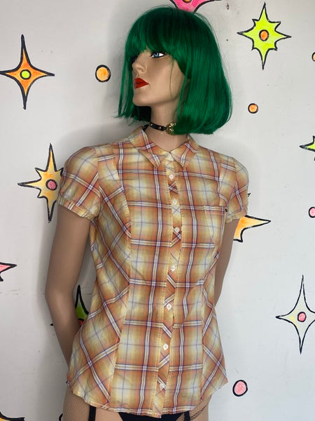 Guess Plaid Western Top Grunge Boho Preppy Core Button Down Cotton S
