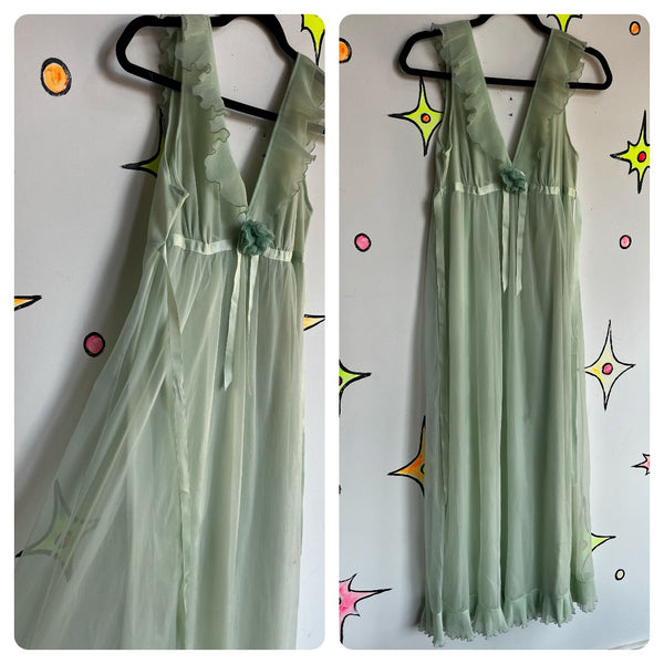 Vintage | Double Layer Chiffon Sheer Babydoll Fairy Grunge Nighty Slip Dress | M