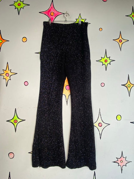 Vintage 90s Y2K Black Fairy Grunge Goth Sparkle Glitter Stretch Flare Pants L