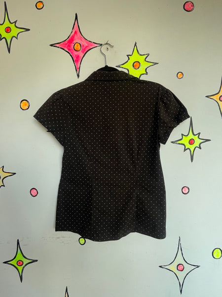Vintage 90s Polka Dot Button Up Blouse Preppy Mall Goth Wardrobe Staple M