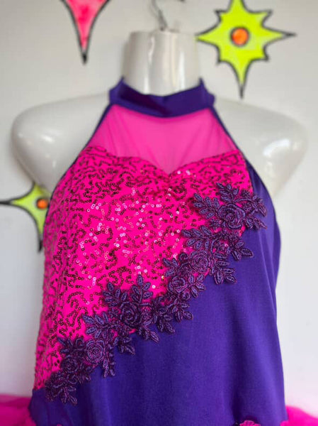 Vintage 90s Dance Clown Circus Costume – Pink Showgirl Burlesque Leotard – Small