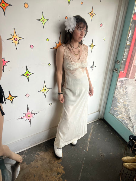True Vintage 1950s Off-White Full Length Slip Dress Trousseaux Rayon Glam S