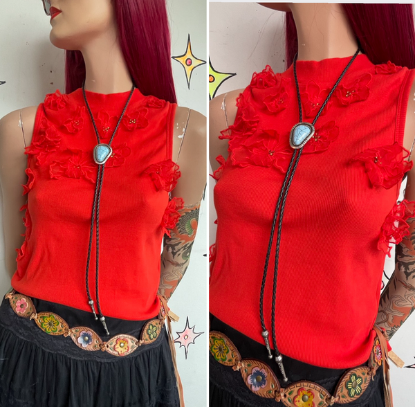 Vintage Anthropologie Red Embellished Floral Top Boho Fairy Whimsy Grunge S