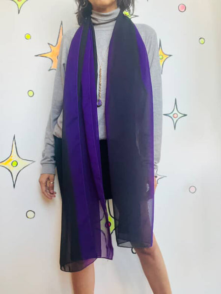 Vintage Purple & Black Semi-Sheer Oversized Scarf – Boho Glam Goth Scarf / Shawl