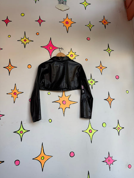 Y2K Black Cropped Moto Jacket | Vegan Leather Goth Grunge Cropped Jacket M