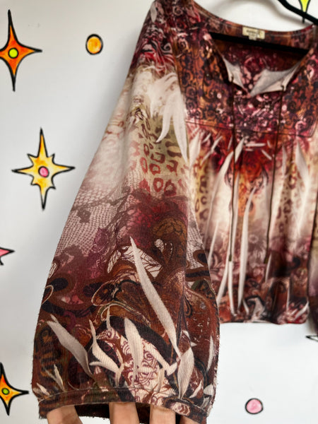 Vintage Y2K Affliction-Style Boho Grunge Fairy Indie Sleaze Tattoo Print Top | L