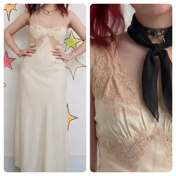 True Vintage 1950s Off-White Full Length Slip Dress Trousseaux Rayon Glam S