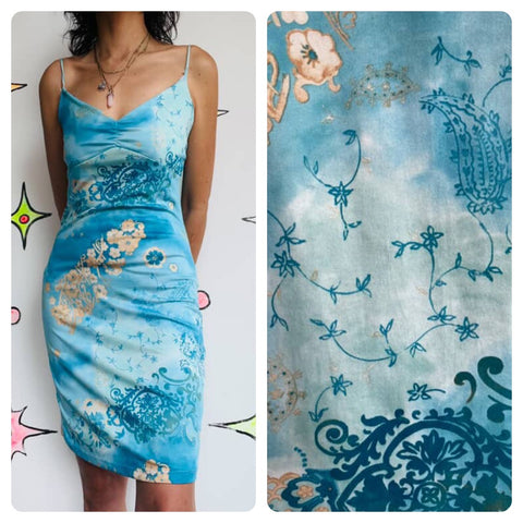 Vintage Y2K | Pastel Blue Tattoo Print Fairy Grunge Emo Slip Dress | Size S