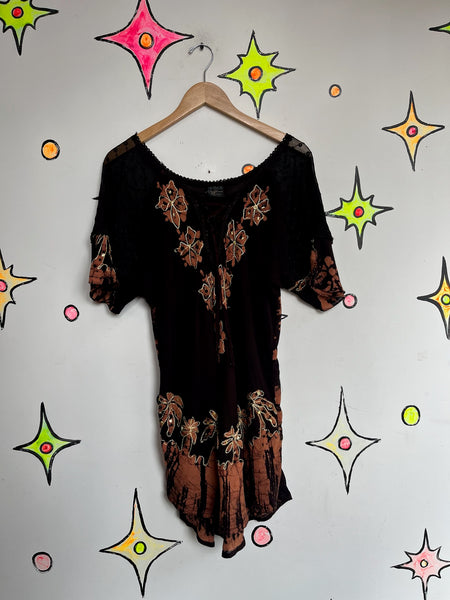 Y2K Piratecore Gauzy Cotton & Lace Mini Dress Embellished Boho Fairy Grunge L