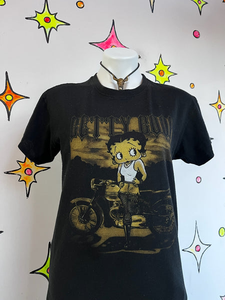 Betty Boop Black Motorcycle T-Shirt | Y2K Grunge Goth Glam Bad Girl Tee – M