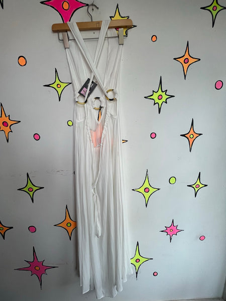 Y2K White Resort Maxi Dress Coastal Cowgirl Boho Cruise Goddess Dress Small