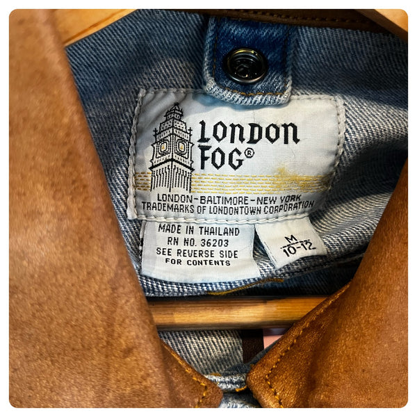 Vintage 80s 90s | London Fog Cropped Leather Collar Denim Jean Jacket | M 12