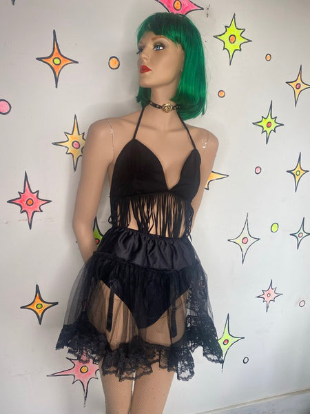 Black Tulle Mini Skirt Crinoline Goth Victorian Balletcore Tutu Skirt M