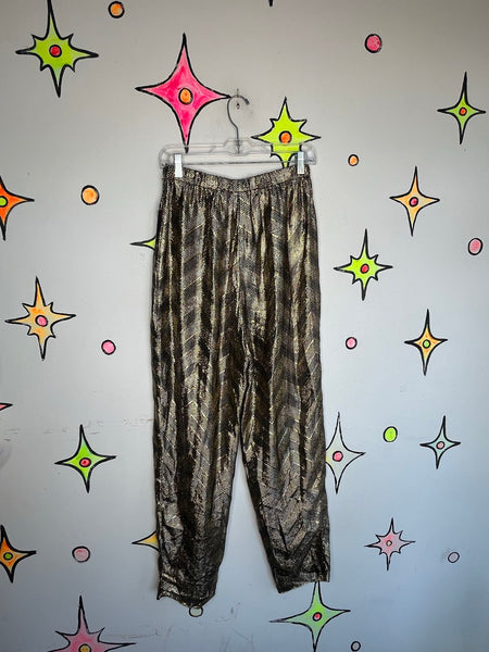 80s Gold Lamé Pants High Rise Disco Glam Studio 54 Retro Liquid Metallic M/L