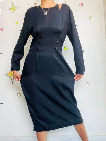 Vintage 90s Goth Fairy Grunge Witchy Boho Minimal Chic Black Long Dress - M/L