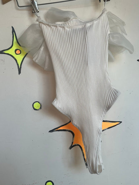 White Ruffle Cupcake Fluffy Bodysuit Dollcore Coquette Balletcore Strapless Top