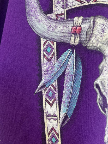 Vintage 90s Native American Dreamcatcher Skull Tee Purple Boho Grunge T Shirt L