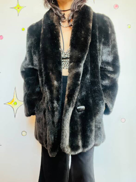 Vintage 70s 80s Chocolate Brown Faux Fur Vegan Glam Pinup Boho Grunge Coat M/L
