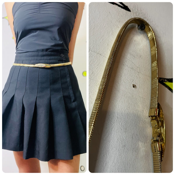 Vintage 70s Gold Tone Metal Skinny Stretch Belt Glam Disco Old Money Minimal S/M