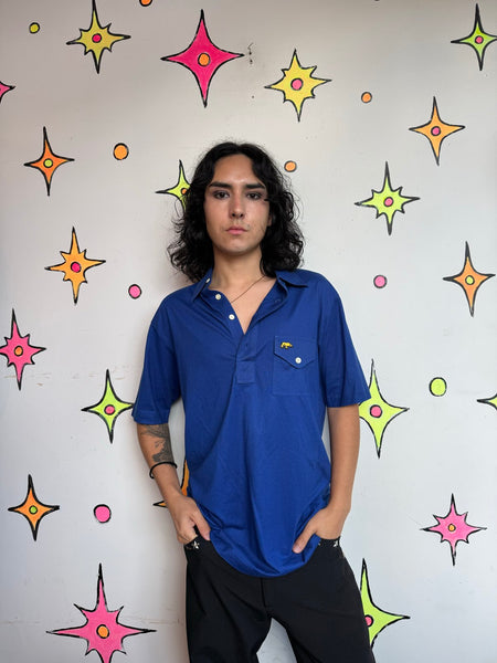 1970s 80s Jack Nicklaus Polo Blue Dagger Collar Retro Golf Shirt Men Preppy M