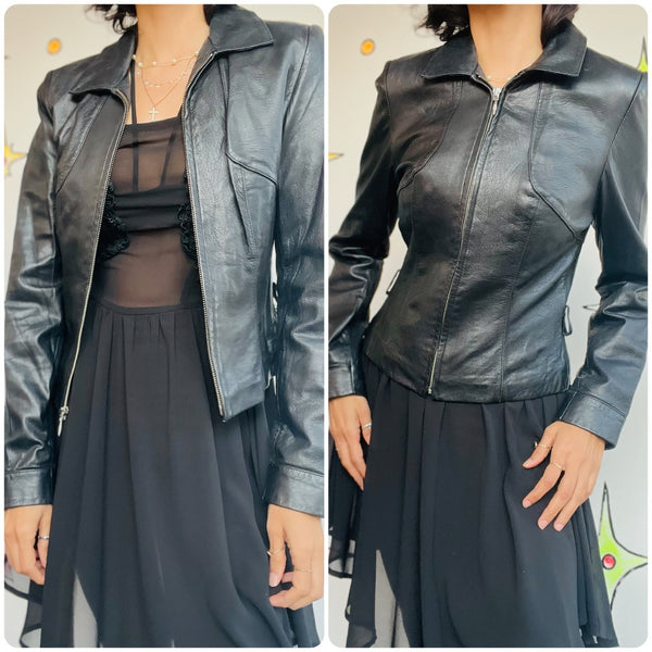 Vintage 90s Y2K Black Leather Grunge Racing Jacket - Wilson's Leather - Small
