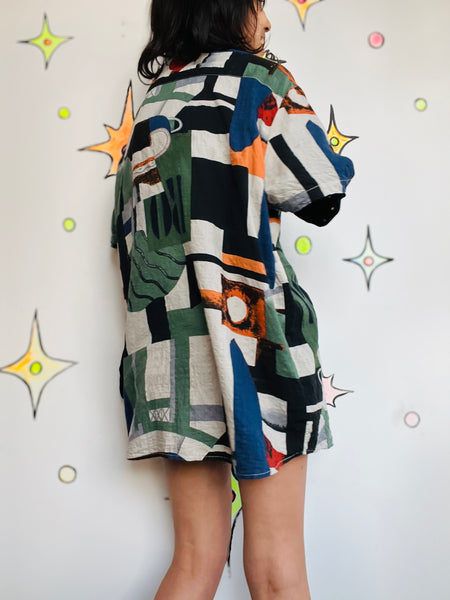 Vintage 80s 90s | Men’s Abstract Wearable Art Retro Party Shirt | 100% Cotton XL