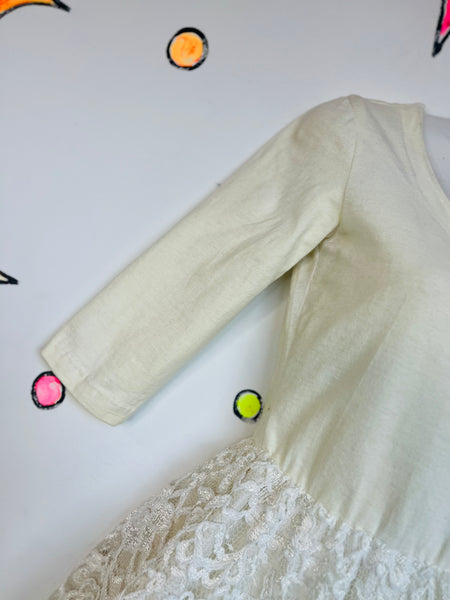 Vintage 80s White Lace Poofy Party Dress | Coquette Tulle Mini Dress Size Small