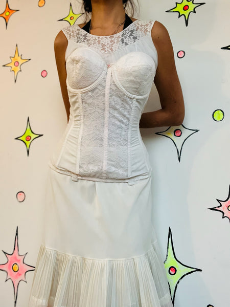Vintage Off-White Lace Bustier - Union Label Victorian Revival Lingerie - 38B