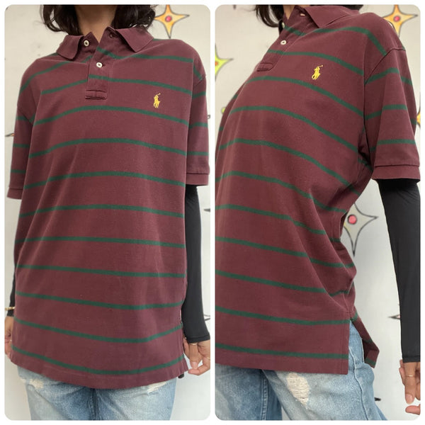 Vintage 90s Striped Polo Shirt | 90s Preppy Grunge Streetwear | Cotton Polo | L