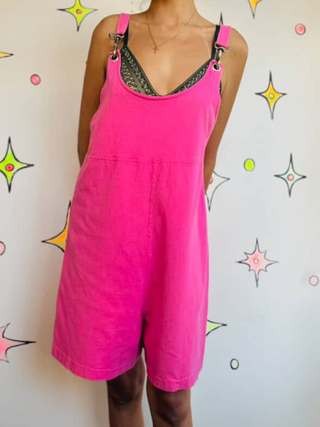 Vintage Totally 80s 90s Hot Pink Retro Overalls Playsuit | Party Outfit | Size M