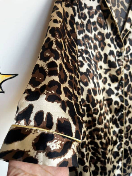 Vintage 90s Sheer Leopard Robe or Mini Dress | Pin-Up Lounge Glam Sleepwear | S