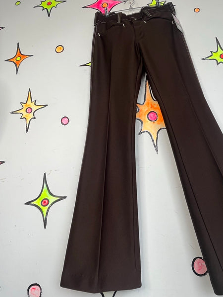 Vintage 70s Brown Western Disco Pants Retro Cowgirl Low Rise Glam Grunge S