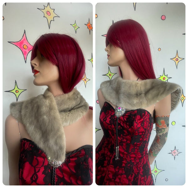 True Vintage Glam Silverblue Mink Fur Stole Old Hollywood Mob Wife Shrug Scarf