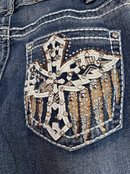 Y2K Low Rise McBling Rhinestone Embellished 2000s Glam Baddie Denim Flares S