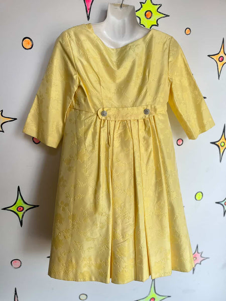 Vintage 1960s MOD Yellow Satin 2-Piece Mini Dress Set - Handmade Formal XS