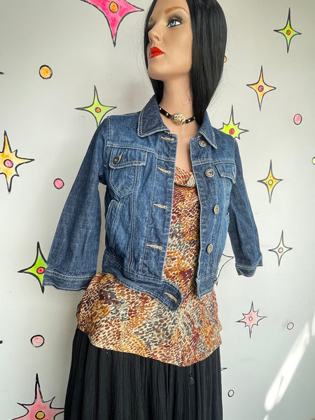 Cropped Y2K Denim Moto Indie Sleaze Emo Grunge Jean Jacket Vintage - S