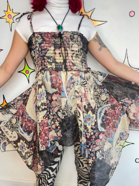 Vintage Y2K Black Fairy Grunge Mall Goth Babydoll Slip Dress Handkerchief Hem - M