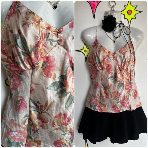 Vintage 90s Y2K | Vicorias Secret Pink Silk Coquette Fairy Grunge Cami Top | S