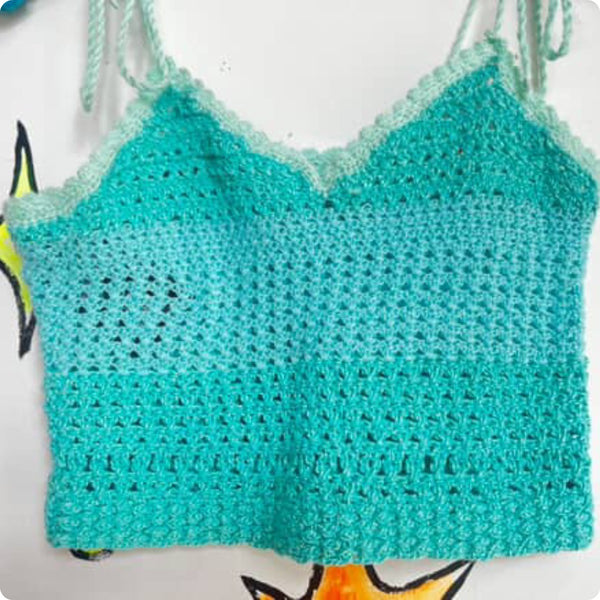 Vintage Handmade | Pastel Blue Crochet Coquette Fairy Babydoll Cami Crop Top | S