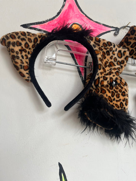 Plush Leopard Cat Costume Set Headband Collar Tail Cuffs Cosplay
