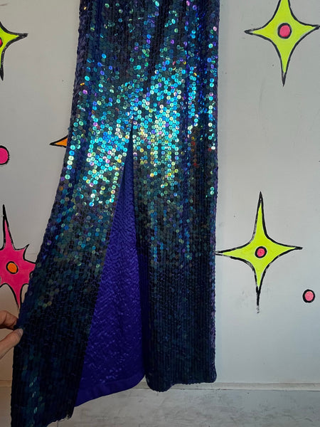 80s 90s Sparkling Blue Mermaid Gown Evening Dress Formal Prom Party Dress | ML