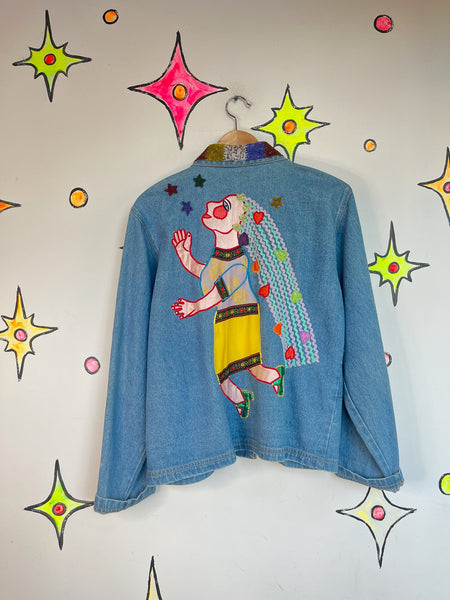 Vintage 90s CHICO’S Embellished Denim Jacket – Boho Grunge Jean Jacket – S-M