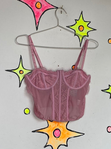 Y2K Pink Lace Corset Bustier Fairy Romantic Coquette Top Rococo Kawaii XL