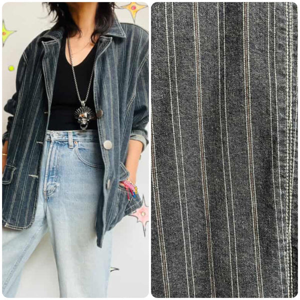 Vintage Y2K Striped Denim Blazer Jacket Emo Punk Fairy Grunge Jean Jacket 18/20