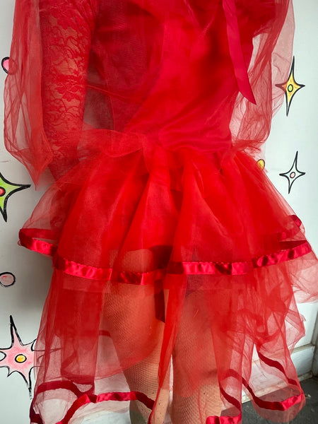 Red Tulle Lydia Deetz Goth Wedding Dress & Veil Costume Beetlejuice Cosplay S