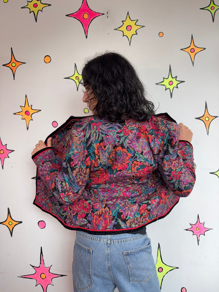 Jewel Tone Brocade Floral Tapestry Blazer 80s 90s Steampunk Fairy Grunge SM